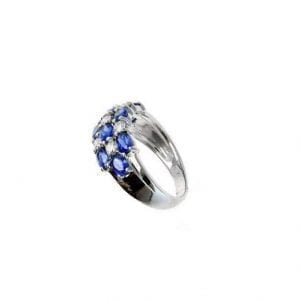 Multi-Row Blue Sapphire & Diamond Ring in 14k White Gold