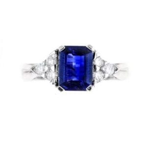 Emerald Cut Sapphire & Diamond Ring in 14k White Gold Fashion Rings Bailey's Fine Jewelry
