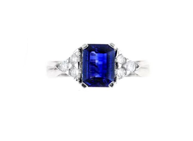Emerald Cut Sapphire & Diamond Ring in 14k White Gold