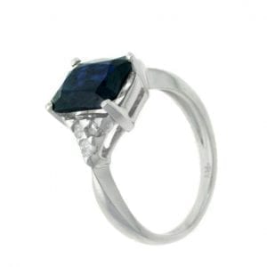 Emerald-Cut Blue Sapphire & Diamond Ring in 14k White Gold