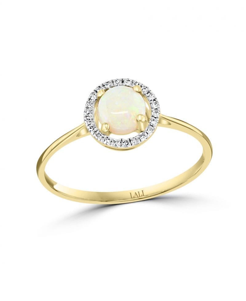 Opal & Diamond Halo Ring in 14k Yellow Gold