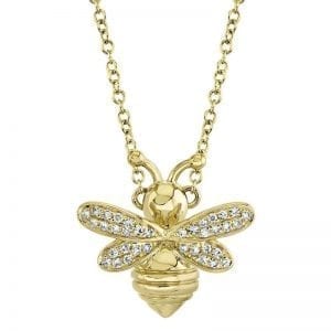 Diamond Bee Pendant Necklace in 14k Yellow Gold Necklaces & Pendants Bailey's Fine Jewelry
