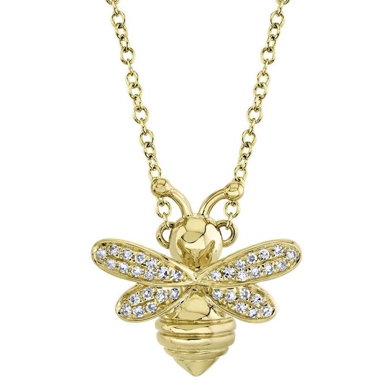 Diamond Bee Pendant Necklace in 14k Yellow Gold