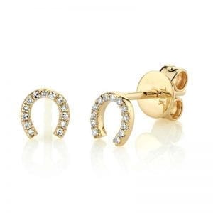 Diamond Horseshoe Stud Earrings in 14k Yellow Gold Earrings Bailey's Fine Jewelry