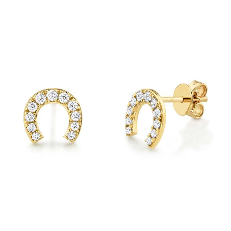 Diamond Horseshoe Stud Earrings in 14k Yellow Gold