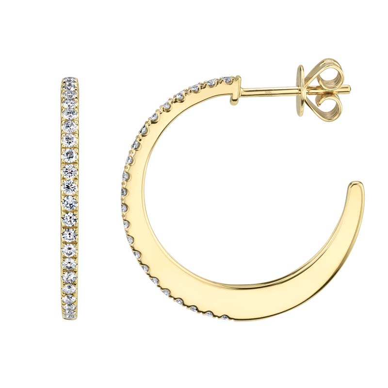Diamond Crescent Hoop Earrings in 14k Yellow Gold