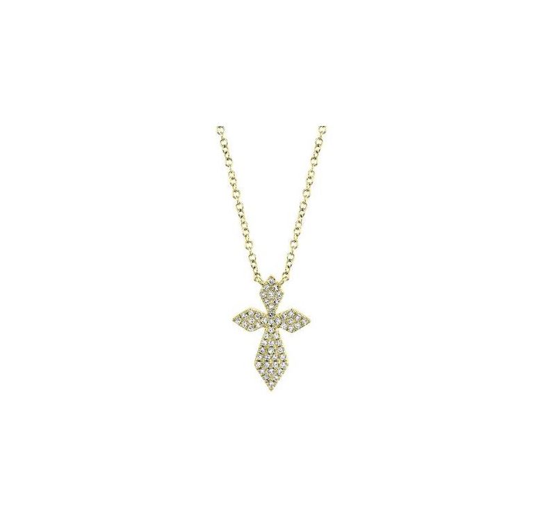 Mini Pave Diamond Cross Necklace in 14k Yellow Gold