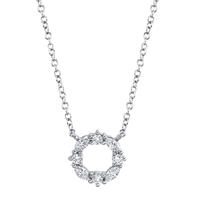 Open Circle Diamond Pendant Necklace in 14k White Gold