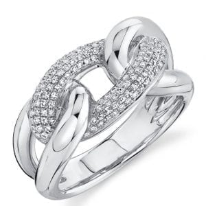 Pave Diamond Link Ring in 14k White Gold