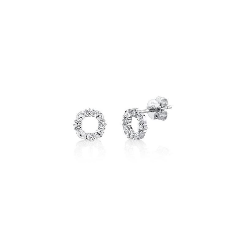 Open Circle Diamond Stud Earrings in 14k White Gold