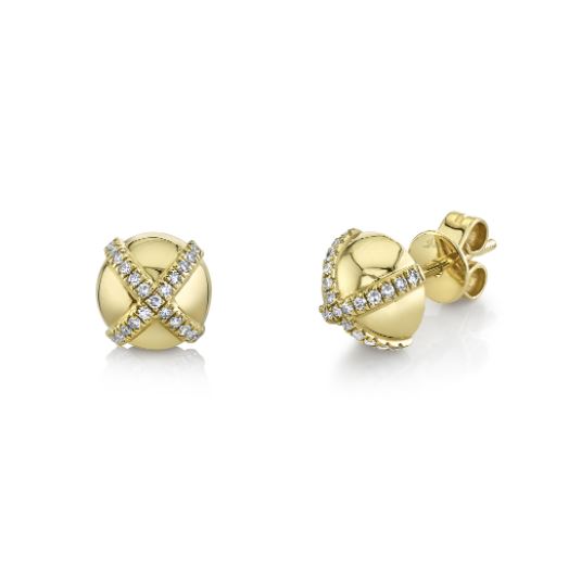 Diamond X Dome Stud Earrings in 14k Yellow Gold