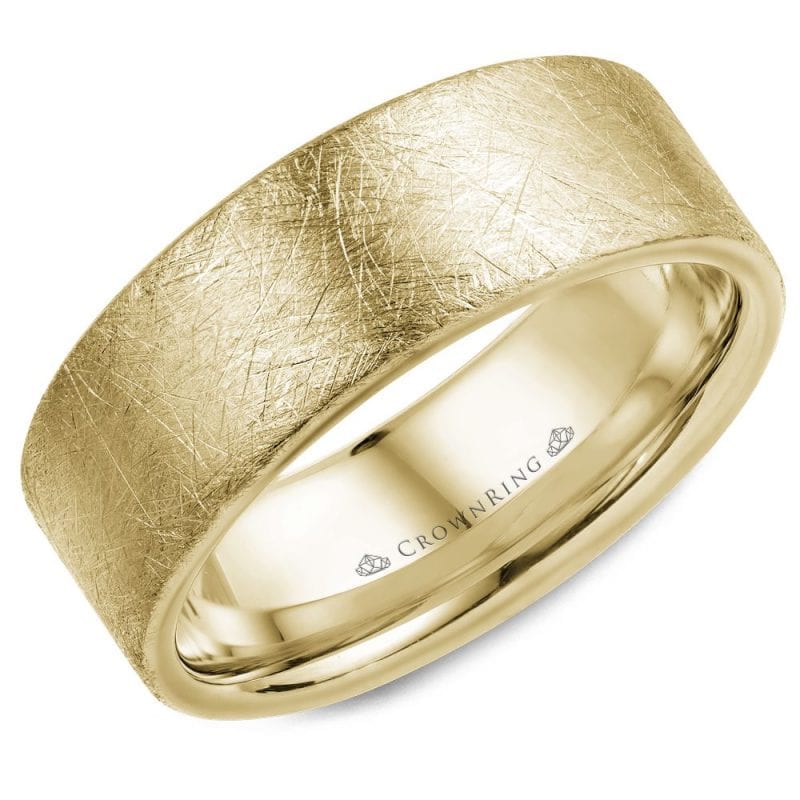 yellow gold brushed wedding band ring