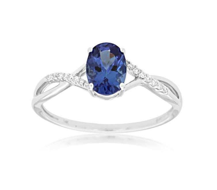 Sapphire & Diamond Twist Ring in 14k White Gold