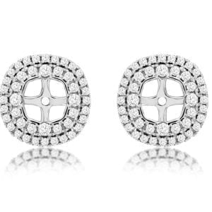Double Halo Diamond Cushion Earring Jackets in 14k White Gold Earrings Bailey's Fine Jewelry