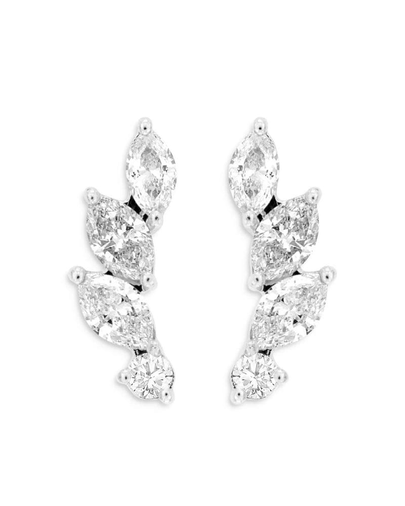 Marquise Diamond Mini Ear Crawler Earrings in 14k White Gold