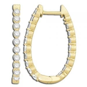 Inside Out Diamond Oval Hoop Earrings in 14k Yellow Gold Earrings Bailey's Fine Jewelry