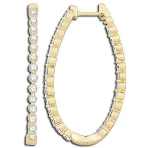 Inside Out Diamond Oval Hoop Earrings in 14k Yellow Gold Earrings Bailey's Fine Jewelry