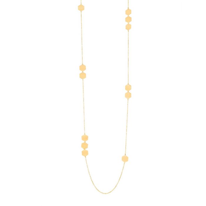 Hexagon Station Necklace in 14k Yellow Gold