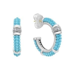 Lagos Blue Caviar Diamond Hoop Earrings Earrings Bailey's Fine Jewelry
