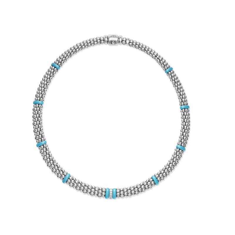 Lagos Blue Ceramic Diamond Caviar Necklace, 18"