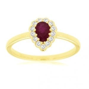 Pear Shaped Ruby & Diamond Halo Ring in 14k Yellow Gold Fashion Rings Bailey's Fine Jewelry
