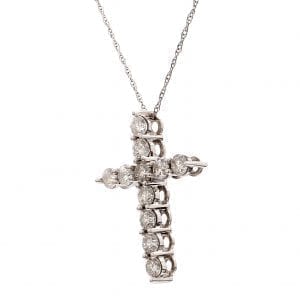 1CTW Diamond Cross Pendant Necklace in 14k White Gold