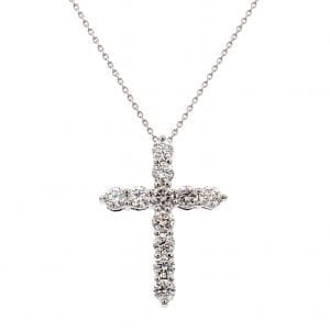 3/4CTW Diamond Cross Pendant Necklace in 14k White Gold