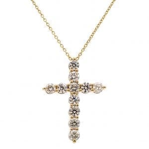 Shared Prong Diamond Cross Necklace in 14k Yellow Gold Necklaces & Pendants Bailey's Fine Jewelry