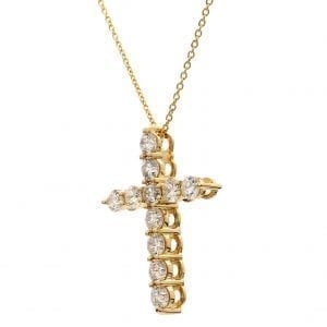 Shared Prong Diamond Cross Necklace in 14k Yellow Gold