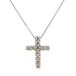 1/2CTW Diamond Cross Pendant Necklace in 14k White Gold Necklaces & Pendants Bailey's Fine Jewelry