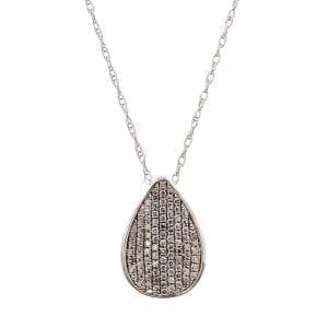 Pave Diamond Teardrop Pendant Necklace in 14k White Gold