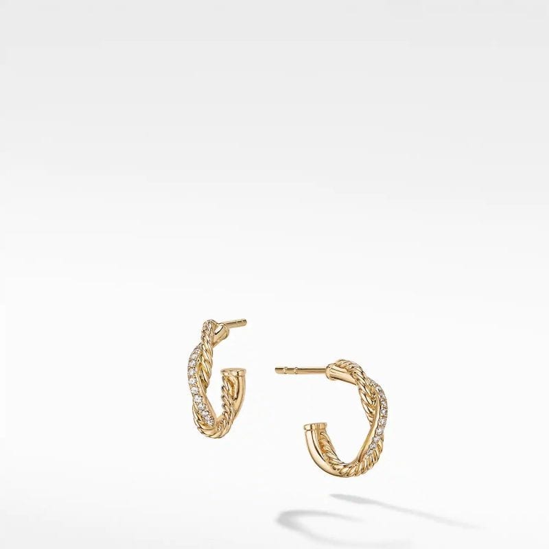 David Yurman Petite Infinity Huggie Hoop Earring in 18K Yellow Gold with Pave Diamonds