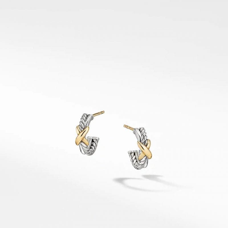 David Yurman Petite X Mini Hoop Earrings with 18K Yellow Gold