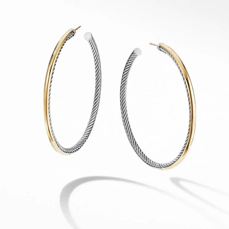 David Yurman Sculpted Cable Hoop Earrings with 18K Yellow Gold