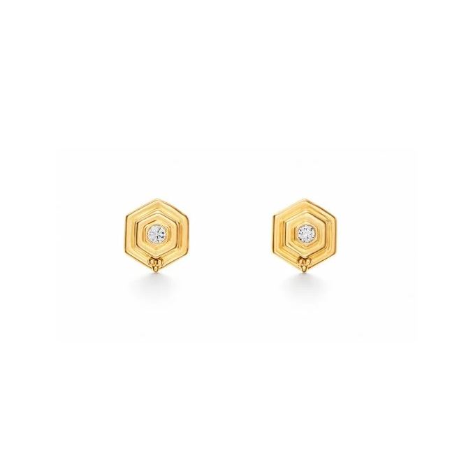Temple St. Clair 18k Yellow Gold Beehive Diamond Stud Earrings