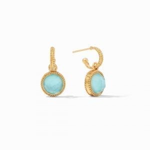 Julie Vos Fleur-de-Lis Hoop & Charm Earring in Bahamian Blue Earrings Bailey's Fine Jewelry