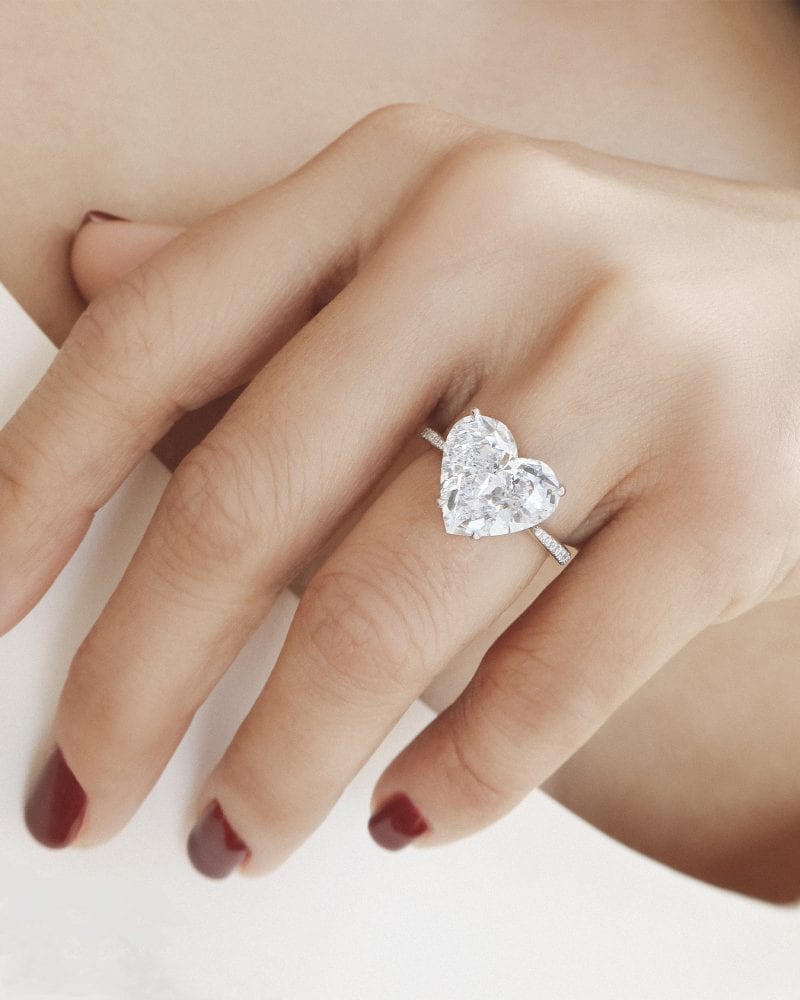 Custom 1CT Heart Moissanite Engagement Ring Sterling Silver Rhodium Plated Heart  Diamond Ring Eternity Wedding Band for Women