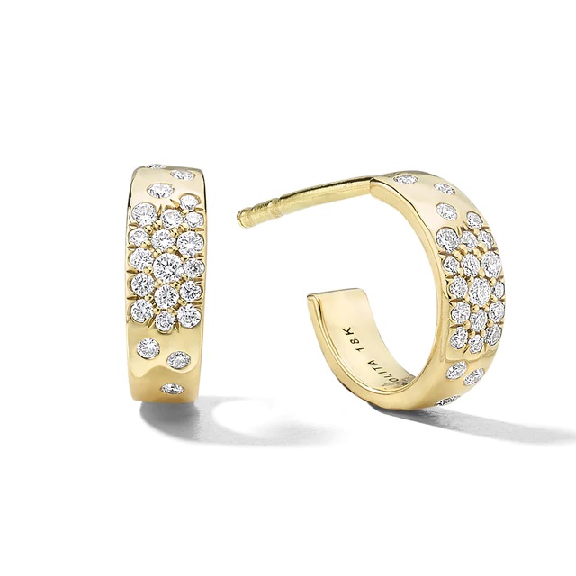 Ippolita Huggie Hoop Earrings in 18k Gold with Diamonds