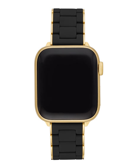 Michele Gold Plated & Black Silicone Apple Watch Strap