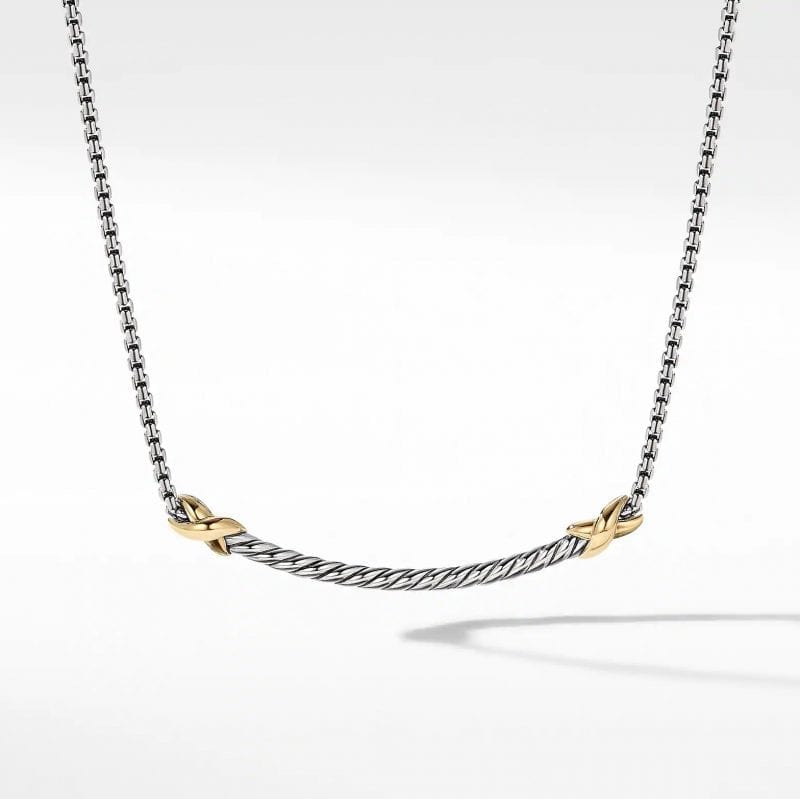 David Yurman Petite X Bar Necklace with 18K Yellow Gold