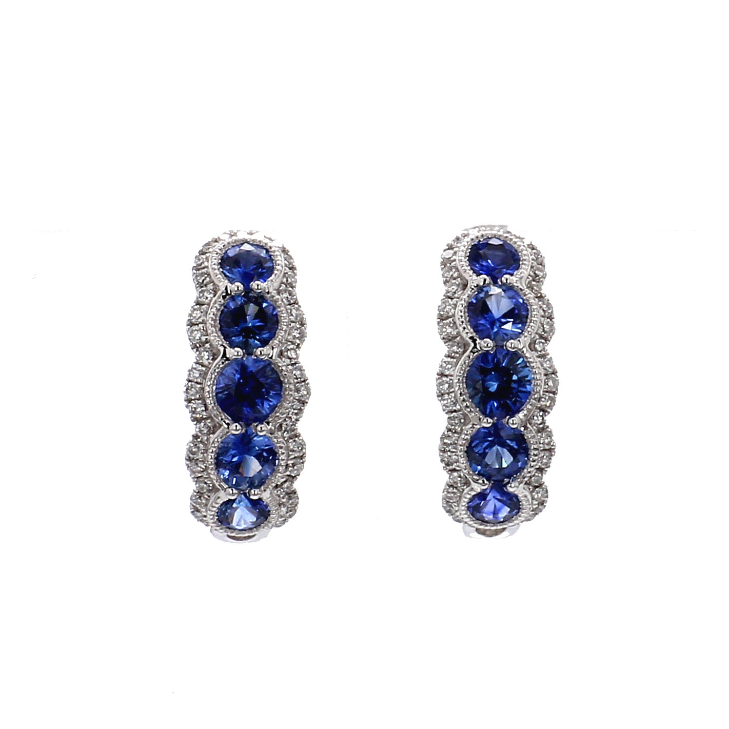 Sapphire & Diamond Halo Huggie Hoop Earrings in 18k White Gold – Bailey ...