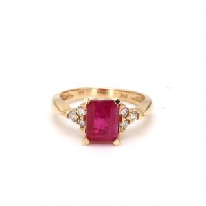 Ruby & Diamond Cluster Ring in 14k Yellow Gold