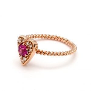 Ruby & Diamond Heart Shaped Ring in 14k Rose Gold