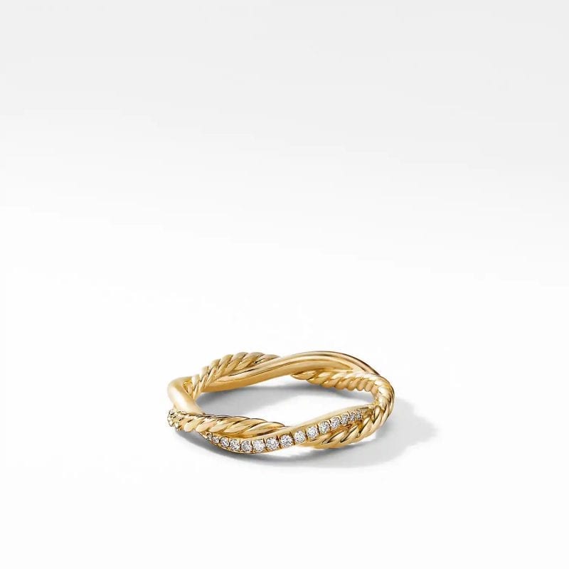 David Yurman Petite Infinity Twisted Ring in 18K Yellow Gold with Pave Diamonds