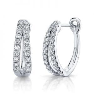 Diamond Double Row Hoop Earrings in 14k White Gold Earrings Bailey's Fine Jewelry