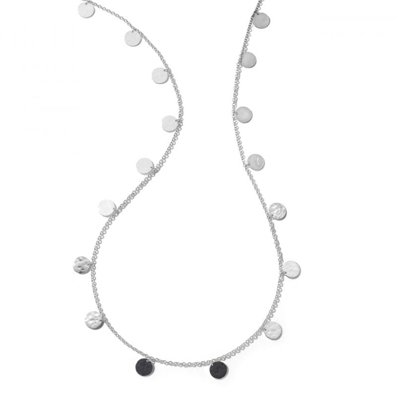 SN1755 ippolita classico necklace hammered sterling silver disc stations dangle from a long necklace 1