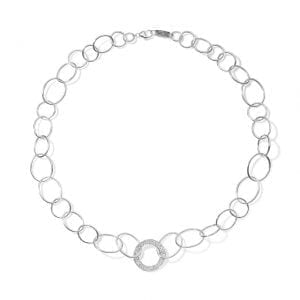 Ippolita Open Wavy Circle Chain Necklace in Sterling Silver with Diamonds