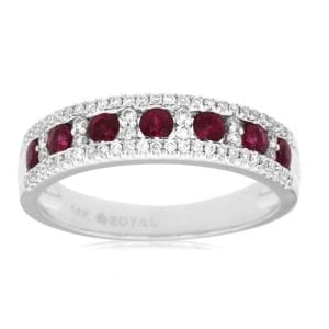 Red Ruby & Diamond Halo Ring in 14k White Gold Fashion Rings Bailey's Fine Jewelry