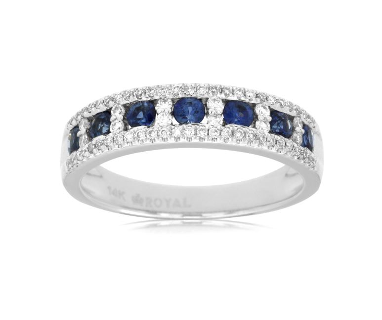 Blue Sapphire & Diamond Halo Ring in 14k White Gold