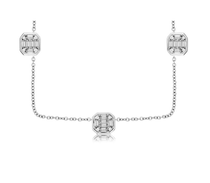Cluster Diamond Station Necklace in 14k White Gold